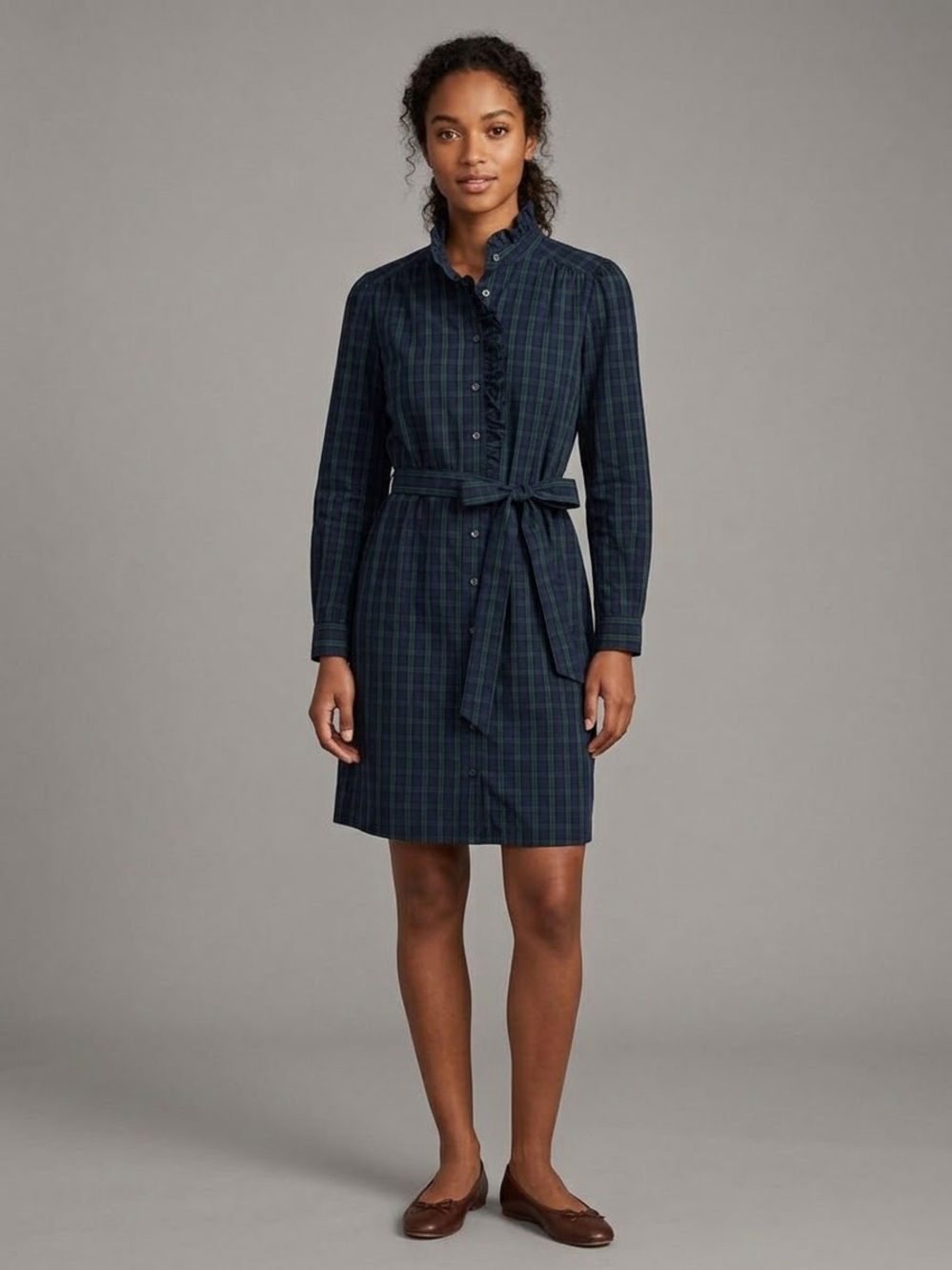 Brooks Brothers Supima Cotton Plaid Ruffle Shirt Dress 4
